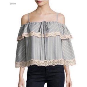Jonathan Simkhai Poplin Off the Shoulder Pinstripe